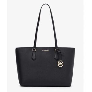 Michael Kors Black Leather Tote with Gold MK Charm